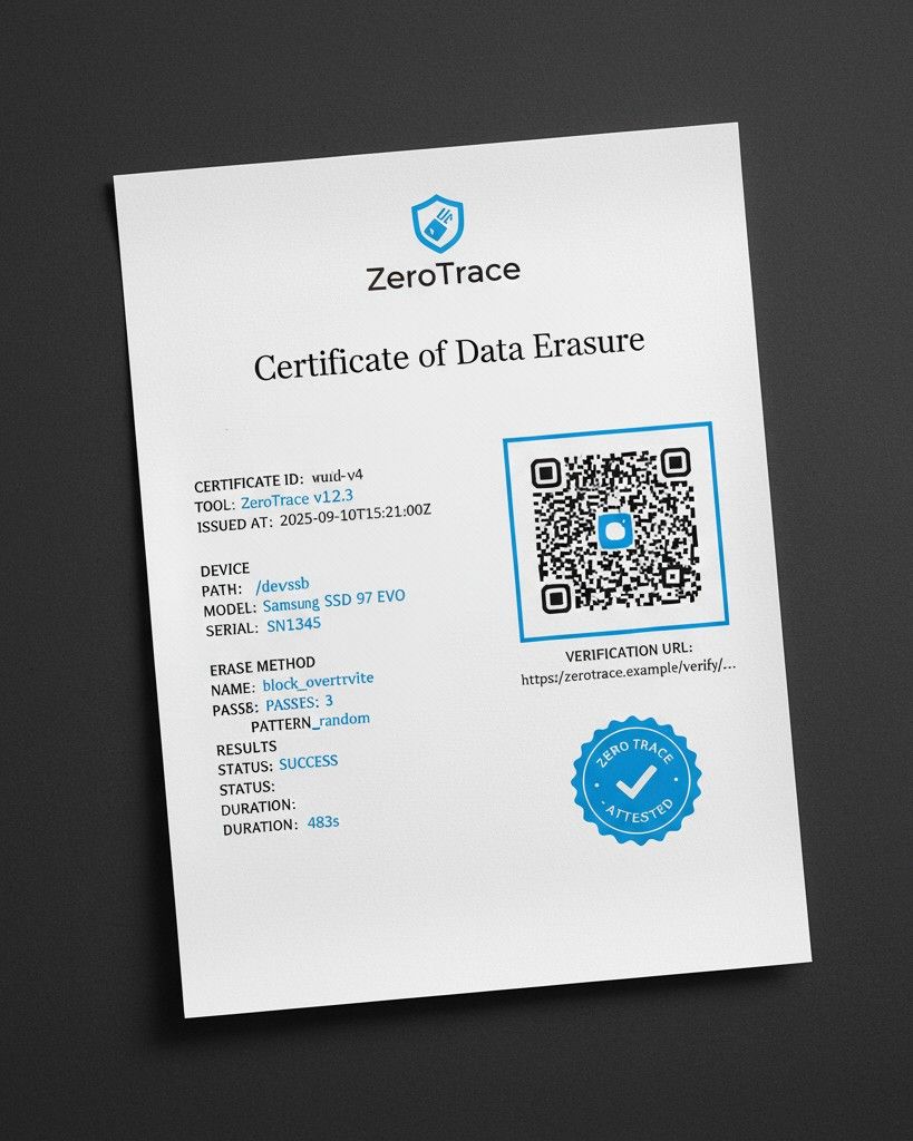 ZeroTrace PDF certificate mockup
